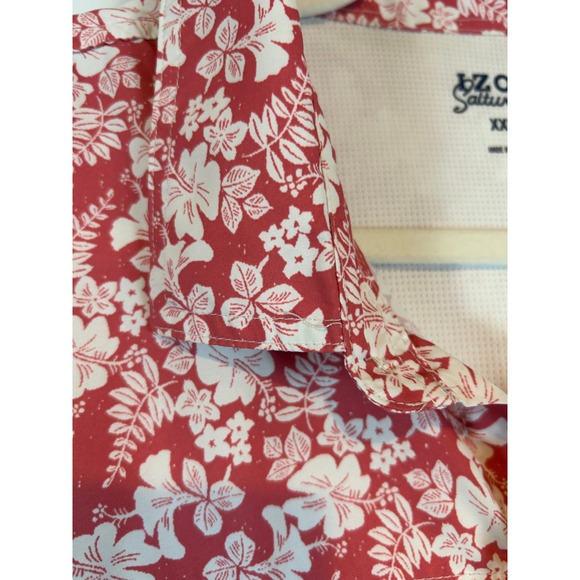 IZOD Saltwater Men's XXL Pinkish/Red Hawaiian Floral Short Sleeve Shirt Beach - Picture 2 of 12